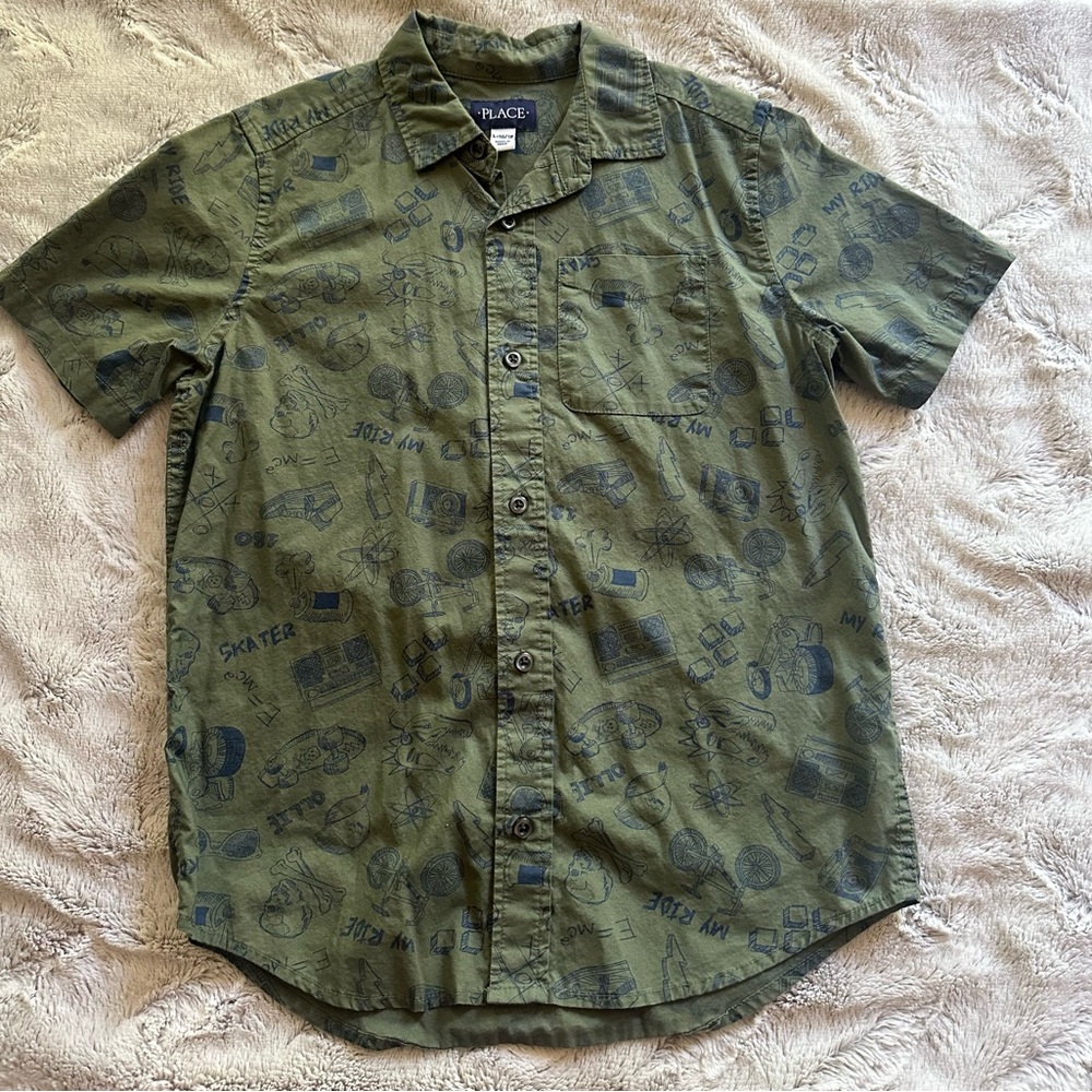 Children’s Place Button Up Short Sleeve Shirt Size Boys Large 10/12
